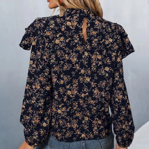 Boho Floral Print Ruffle Cottagecore Blouse - Picture 3 of 4